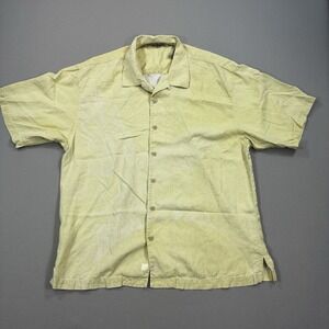 Tommy Bahama Hawaiian Shirt Men's XL Yellow Button Up Tropical‎ Beach Silk Blend